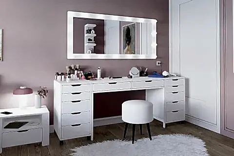 DURU AYNASIZ MAKYAJ MASASI SETİ, BEYAZ, 12 ÇEKMECELİ