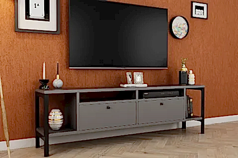 ALALUNA METAL AYAKLI TV ÜNİTESİ, ANTRASİT, 160 CM