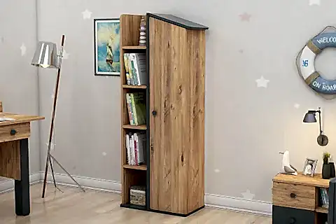 VALERİN KAPAKLI KİTAPLIK, ATLANTİK ÇAM ANTRASİT, 5 RAFLI