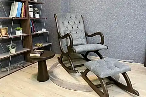 RUSTİK SALLANAN SANDALYE, GRİ, CEVİZ AHŞAP