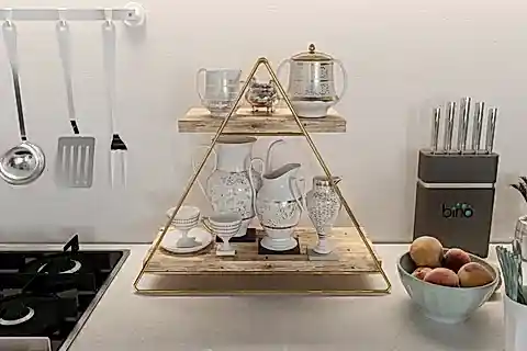 BİNO ÜÇGEN MASİF PASLANMAZ MUTFAK BANYO DÜZENLEYİCİ RAF, GOLD