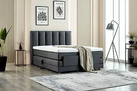 NERA KUMANDALI BAZA BAŞLIK YATAK SETİ, ANTRASİT, 90X200