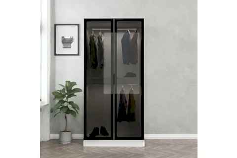 MİNAR KALE GARDIROP, 2 CAM KAPAKLI, SİYAH BEYAZ, 210 CM