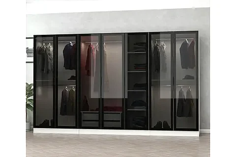 KALE DOLAP, 7 CAM KAPAKLI 2 ÇEKMECELİ, SİYAH BEYAZ, 190 CM