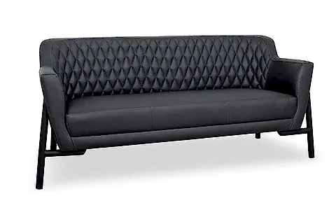 ALURE SUNİ DERİLİ SİYAH METAL AYAKLI ÜÇLÜ KANEPE, LACİVERT