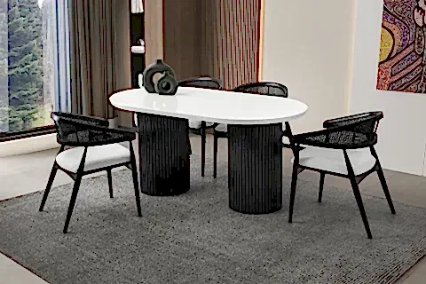 LORA HG MASA, KAR BEYAZ, SİYAH AYAK, 160X90