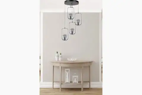 LUMEXX AHU DÖRTLÜ TEPSİLİ FÜME CAMLI SİYAH SARKIT