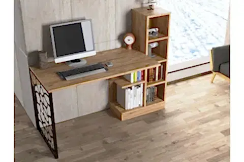 ELEKTRA KİTAPLIKLI ÇALIŞMA MASASI, ATLANTİK ÇAM SİYAH