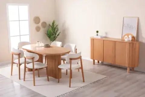 SOLİ BOHEM KAYIN AHŞAP YEMEK ODASI TAKIMI, BEJ