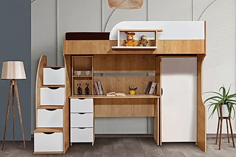 LİTERA RANZA DOLAP ÇALIŞMA MASASI, AÇIK CEVİZ BEYAZ