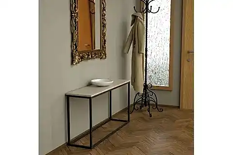 POTRİCA METAL DRESUAR, SİYAH AYAK BEJ MERMER TABLA