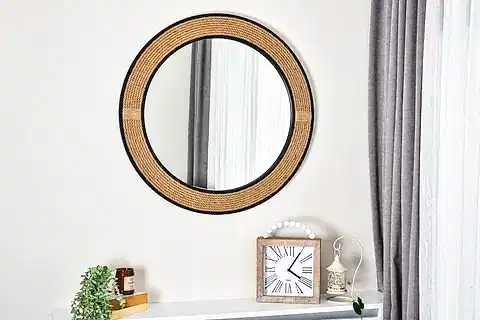 JUT HALATLI YUVARLAK DUVAR AYNASI, SİYAH ÇERÇEVE, 87X87