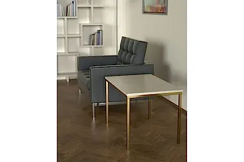 SHİNY YAN SEHPA, PİRİNÇ AYAK, BEJ MERMER TABLA