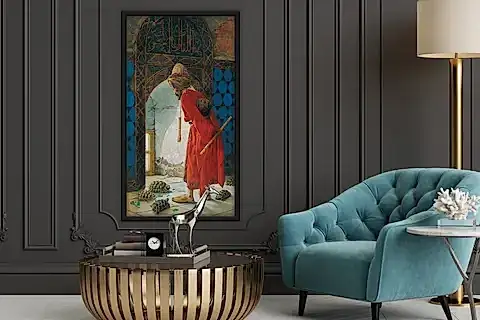 AHŞAP YAĞLI BOYA DOKULU TABLO, KAPLUMBAĞA TERBİYECİSİ