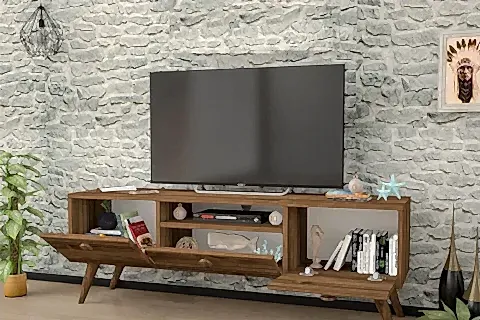 PENTA TV SEHPASI, AHŞAP AYAKLI, CEVİZ, 140 CM