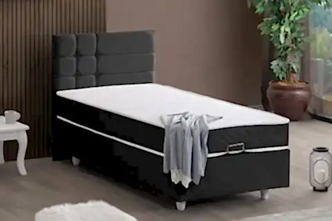 ALMADA BAZA BAŞLIK VE LETTO YATAK SETİ, ANTRASİT, 90X190