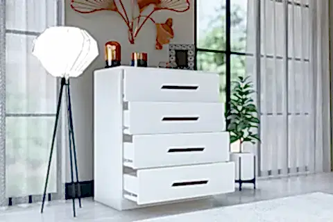 ALMİNA ŞİFONYER GM084, 4 ÇEKMECELİ, SİYAH KULPLU, BEYAZ