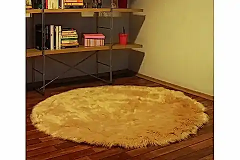 AKRİLİK KUZU POST HALI, YUVARLAK, CAMEL, 100X100