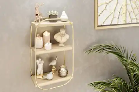 BİNO OVAL AHŞAP BANYO MUTFAK RAFI, GOLD