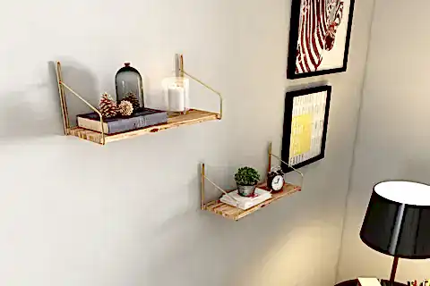 BİNO MASİF AĞAÇ PASLANMAZ DEKORATİF MUTFAK BANYO RAFI, GOLD