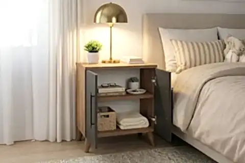 LUMEN RAFLI KLASİK KOMODİN, ANTRASİT ÇAM, 2 KAPAKLI