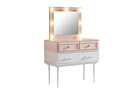 ROSA ÇEKMECELİ LEDLİ ŞİFONYER VE AYNASI, PEMBE