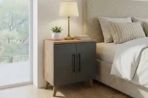 LUMEN RAFLI KLASİK KOMODİN, ANTRASİT ÇAM, 2 KAPAKLI