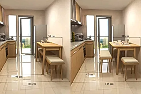 VİNA MİNİ AÇILIR MUTFAK MASA TAKIMI, KARİNA MEŞE KREM