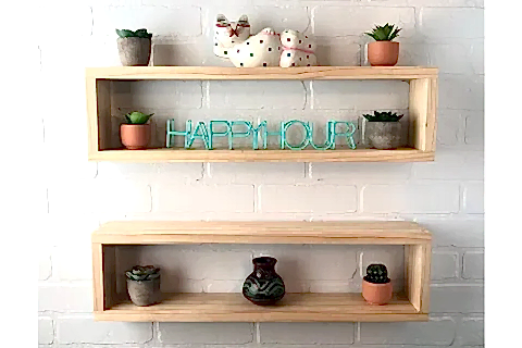 DFN WOOD MASİF AHŞAP DUVAR BANYO RAFI, İKİLİ, 45X16X10