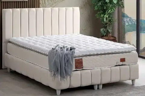 NARVA BAZA BAŞLIK VE REAL PEDLİ YATAK SETİ, KREM, 90X190