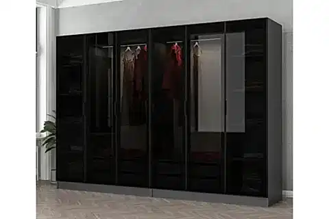 KALE DOLAP, 6 CAM KAPAKLI Lİ DOLAP, ANTRASİT SİYAH, 210 CM