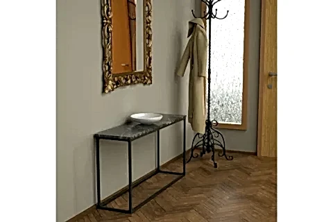 POTRİCA METAL DRESUAR, SİYAH AYAK SİYAH MERMER TABLA