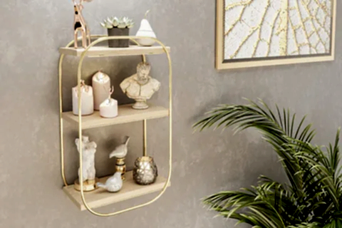 BİNO OVAL AHŞAP BANYO MUTFAK RAFI, GOLD