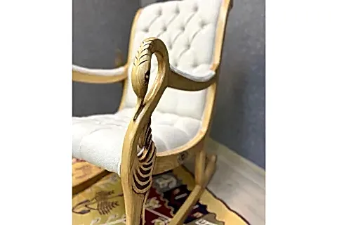VİNTAGE SALLANAN SANDALYE, KREM, AHŞAP, NATUREL AYAK