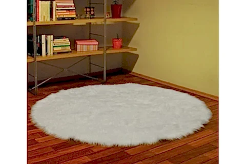 AKRİLİK KUZU POST HALI, YUVARLAK, BEYAZ, 100X100