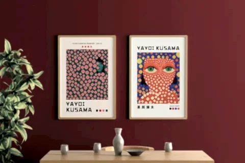 YAYOI KUSAMA VIII İKİLİ DOĞAL ÇERÇEVELİ TABLO
