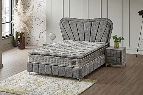 ELEGANT BAZA BAŞLIK YATAK SETİ, GRİ, 150X200