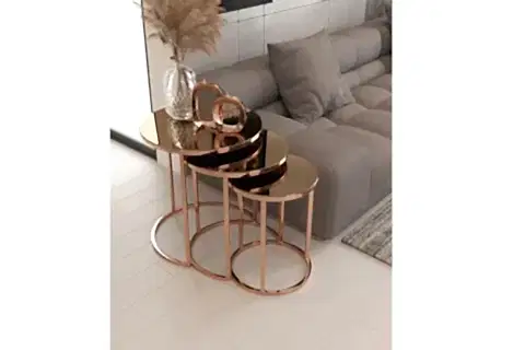 TUBİHOME SEHPA TAKIMI, ROSE GOLD AYAK, BRONZ CAM