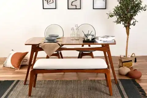 TOUCH BENCHLİ İSKANDİNAV MASA TAKIMI, KREM, 160X80