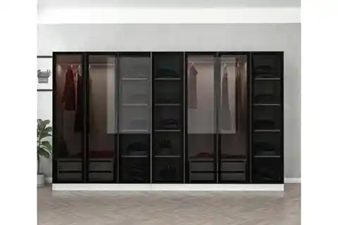 KALE DOLAP, 7 CAM KAPAKLI 4 ÇEKMECELİ, SİYAH BEYAZ, 210 CM