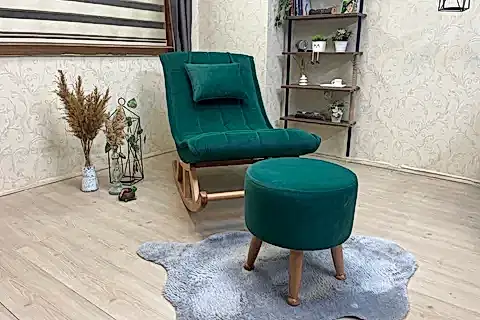 MİSKİN PUFLU SALLANAN SANDALYE, NATUREL ZÜMRÜT YEŞİL