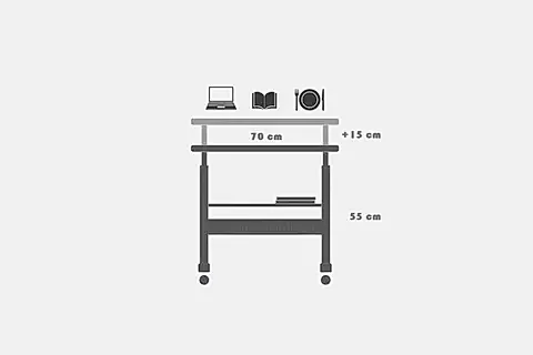 YÜKSEKLİK AYARLI VE ÇİFT RAFLI LAPTOP SEHPASI, ÇAM, 70X40