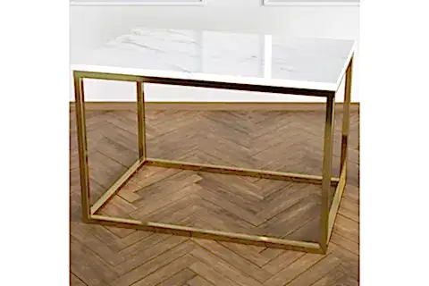 POTRİCA YAN SEHPA, PİRİNÇ AYAK, BEYAZ MERMER TABLA