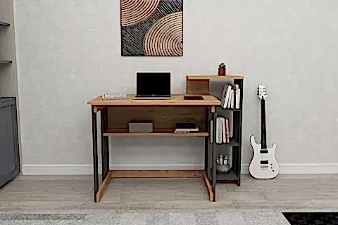 SAYE KİTAPLIKLI ÇALIŞMA MASASI, ANTRASİT ÇAM, 5 RAFLI