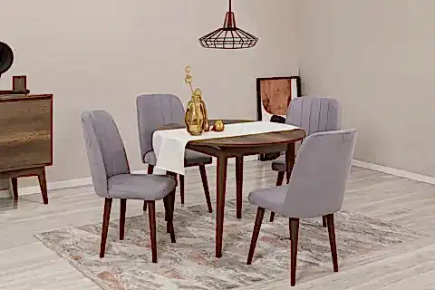 VİNA AÇILIR YUVARLAK MUTFAK MASA TAKIMI, CEVİZ GRİ