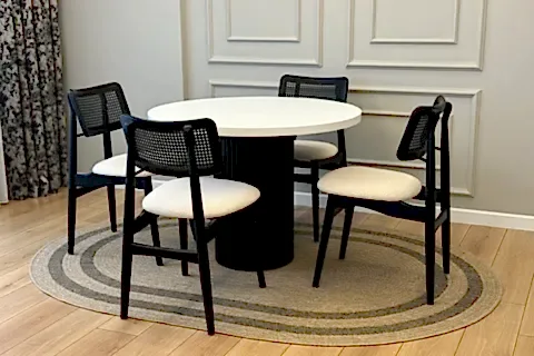 PALMA AHŞAP MASA TAKIMI, BEYAZ SİYAH, 100X100