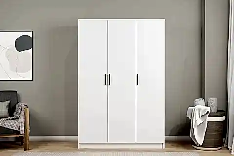 KARDELEN BEYAZ ELBİSE DOLABI, 3 KAPAKLI, 5 RAFLI, 120 CM