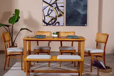 HAZERAN İSKANDİNAV MASA TAKIMI, 4 SANDALYE 1 BENCH, 80X140