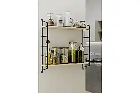 BİNO MASİF DOĞAL AHŞAP DUVAR RAFI, 2 KATLI