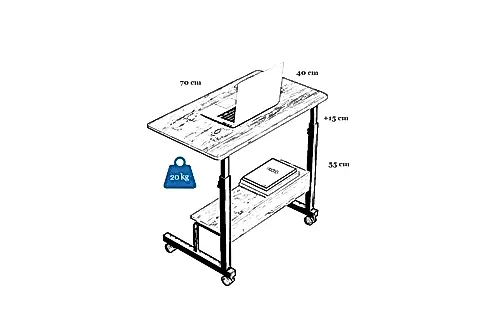 YÜKSEKLİK AYARLI RAFLI LAPTOP SEHPASI, ANTRASİT, 70X40